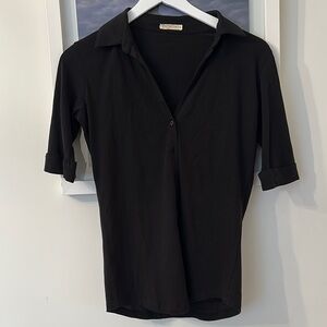 Antonym Black Fitted Polo Collar Button Down Shirt